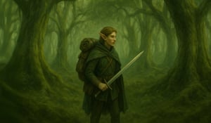 Brooding Elf Warrior in the Forest