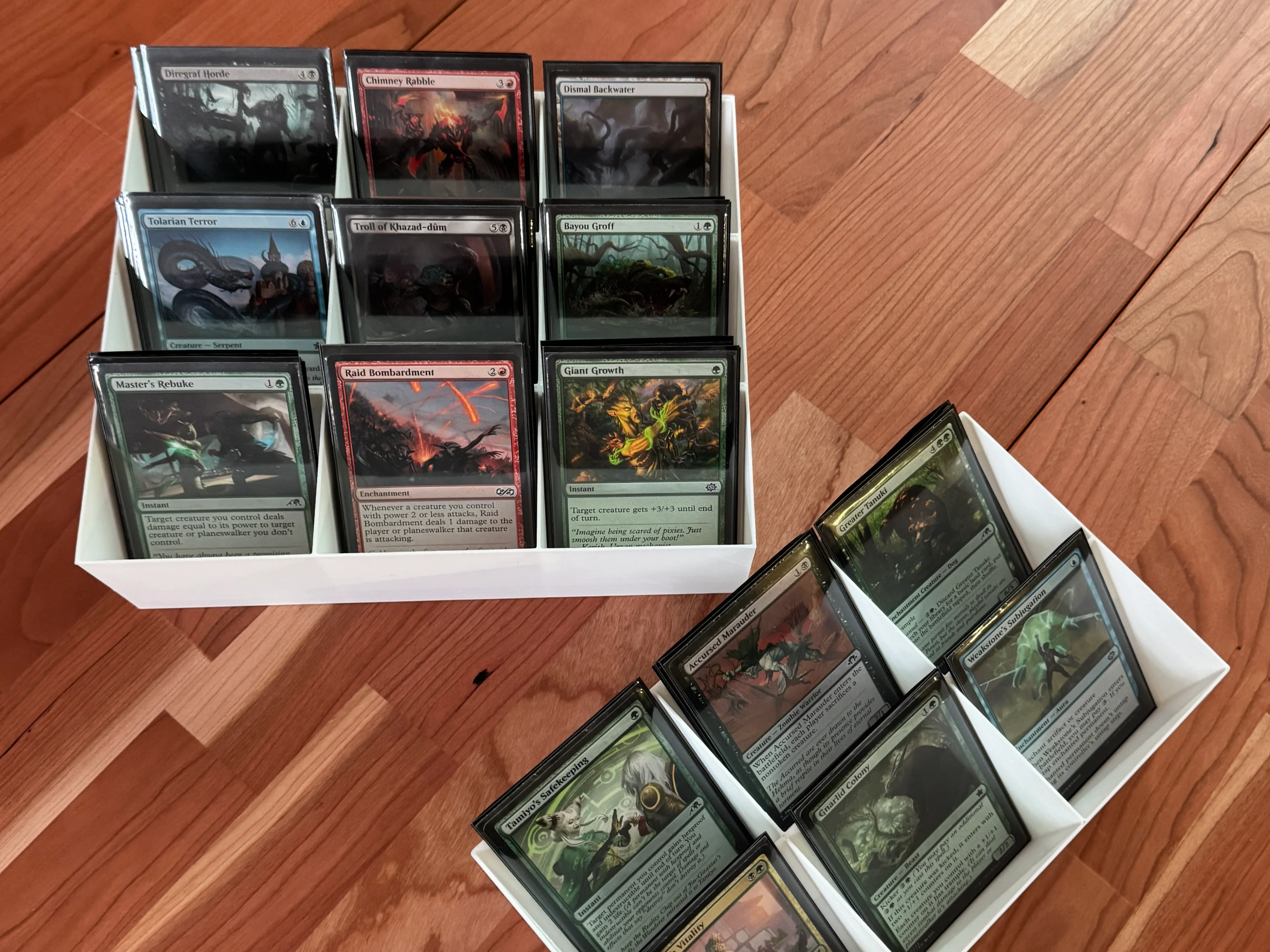 Card Sorting Tray with Magic cards in a cozy gaming room